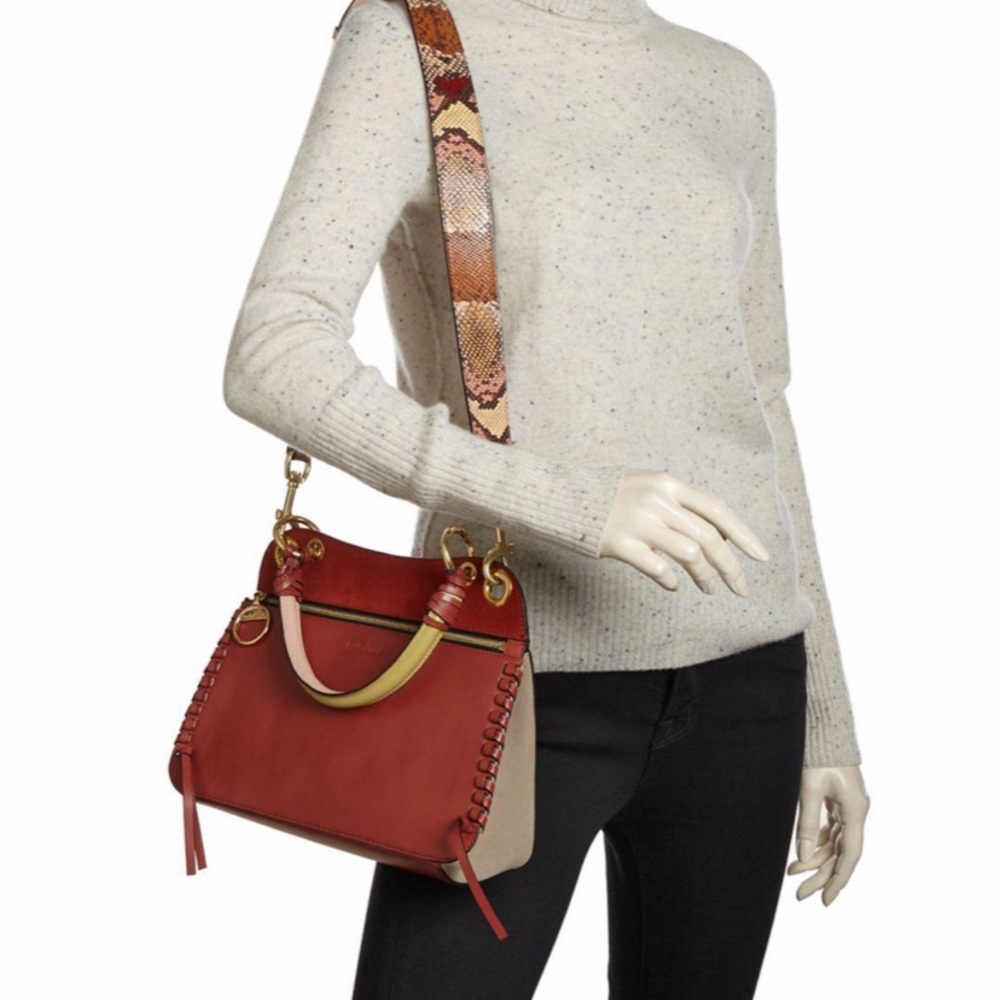 NWT See by Chloe “Tilda” bag in red and tan leather. 12” x 8.5” x 4”.